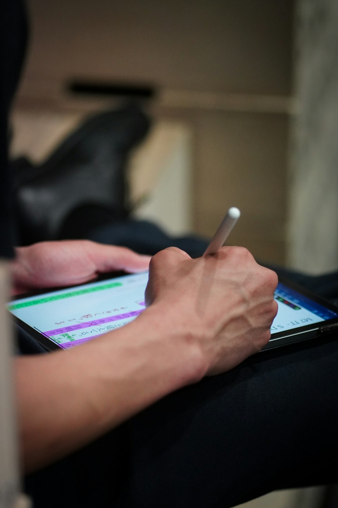 Writing on Tablet with Stylus During Rehearsal
